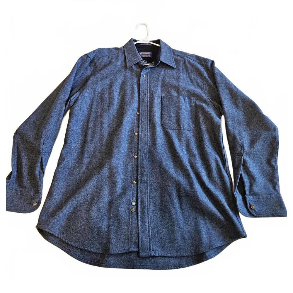 Large Button Down Navy Pendleton Wool Shirt - image 1